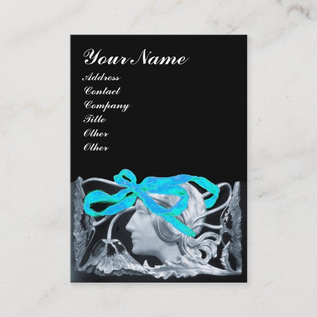 ELEGANT WOMAN BEAUTY JEWEL /LADY,BLUE BOW,FLOWERS BUSINESS CARD (Front)