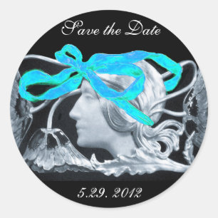 ELEGANT WOMAN BEAUTY JEWEL /LADY,BLUE BOW,FLOWERS CLASSIC ROUND STICKER