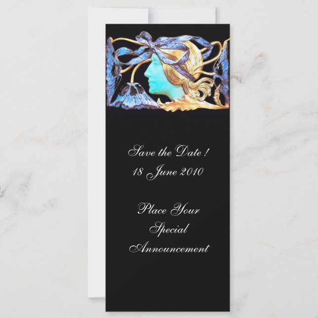 ELEGANT WOMAN BEAUTY JEWEL /LADY,BLUE BOW,FLOWERS INVITATION (Front)