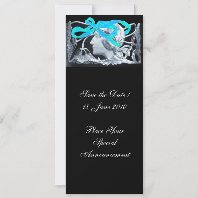 ELEGANT WOMAN BEAUTY JEWEL /LADY,BLUE BOW,FLOWERS INVITATION (Front)