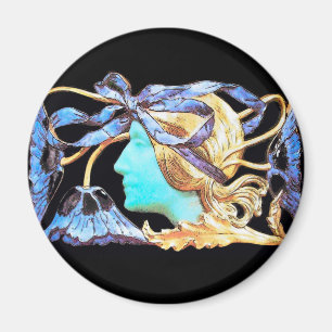 ELEGANT WOMAN BEAUTY JEWEL /LADY,BLUE BOW,FLOWERS MAGNET