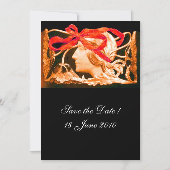 ELEGANT WOMAN BEAUTY JEWEL /LADY,RED BOW,FLOWERS INVITATION (Front)