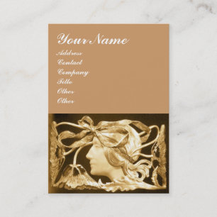 ELEGANT WOMAN BEAUTY/LADY BROWN BOW FLOWERS Sepia Business Card