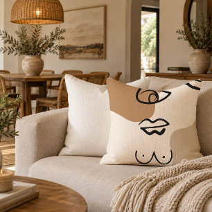Elegant Woman Face Abstract Line Art Pillow Decor