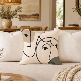 Elegant Woman Face Line Art Decorative Throw Pillo Pillow
