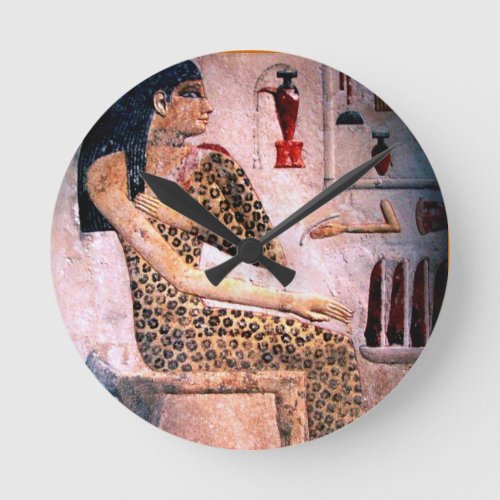 ELEGANT WOMAN FASHION AND BEAUTY OF ANTIQUE EGYPT ROUND CLOCK