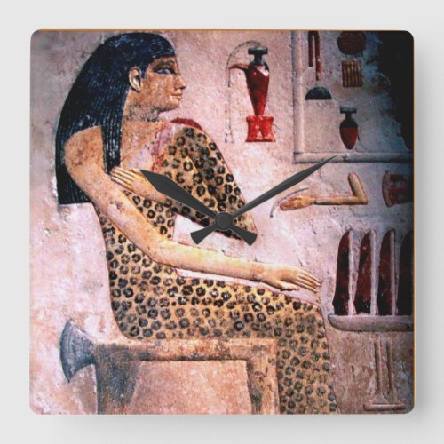 ELEGANT WOMAN FASHION AND BEAUTY OF ANTIQUE EGYPT SQUARE WALL CLOCK
