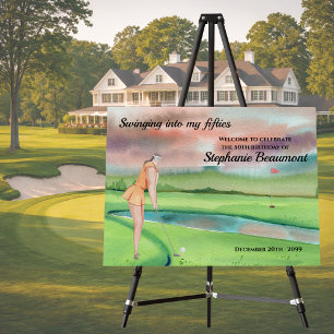 Elegant Woman Golf Player Swinging 50th Birthday Foam Board