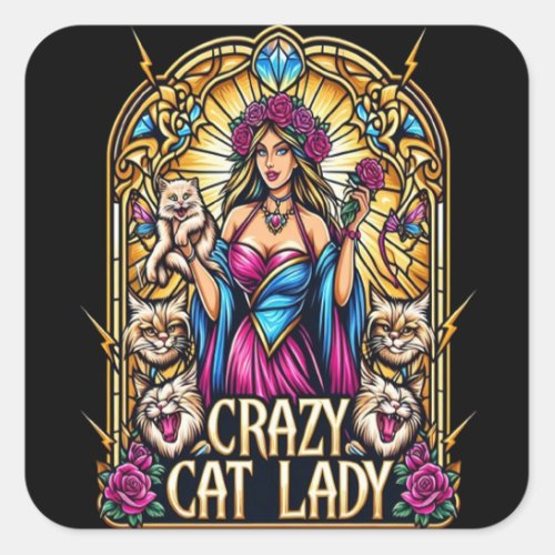 Elegant Woman Holding Kitten With Surrounding Cats Square Sticker