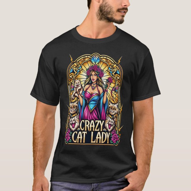 Elegant Woman Holding Kitten With Surrounding Cats T-Shirt (Front)
