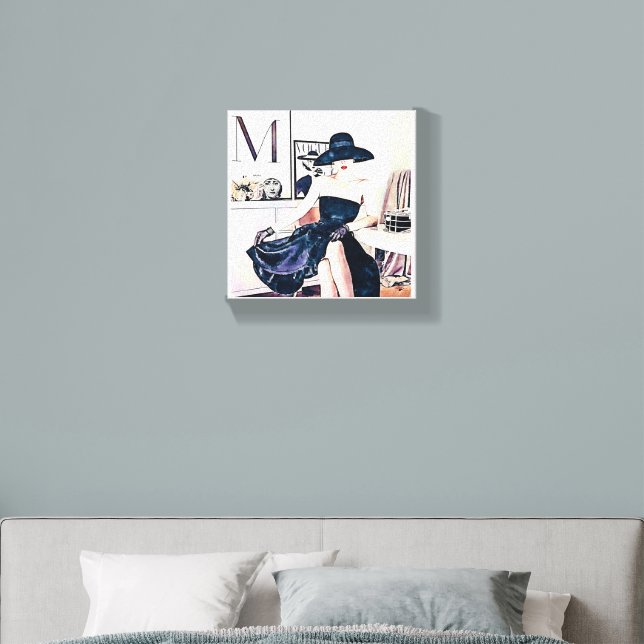 Elegant woman in Black Strapless Dress Canvas Photo Tile (Bedroom)