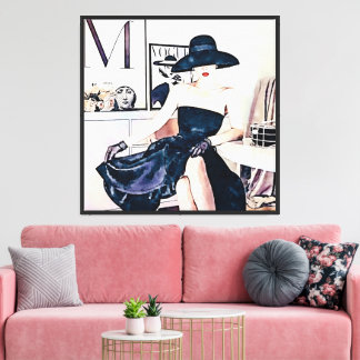 Elegant woman in Black Strapless Dress Canvas Print