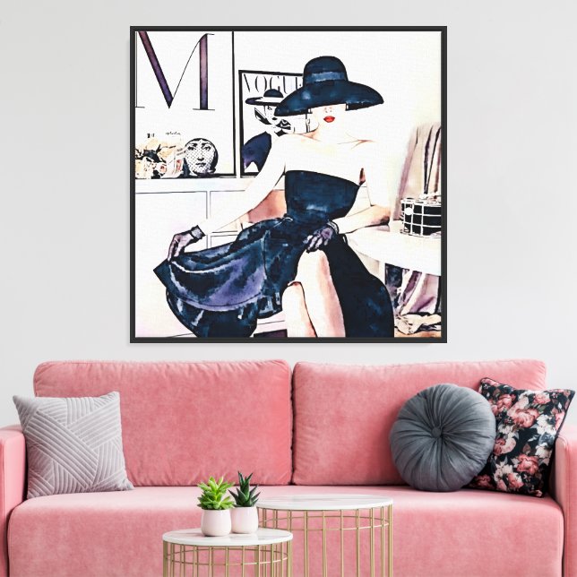 Elegant woman in Black Strapless Dress Canvas Print (Insitu(LivingRoom))