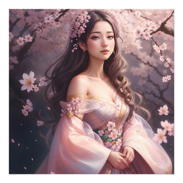 Elegant Woman in Blossoms Photo Enlargement Print (Front)