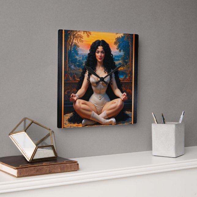 Elegant Woman In Meditative Harmony by Xzendor7 Square Wall Clock (Office)