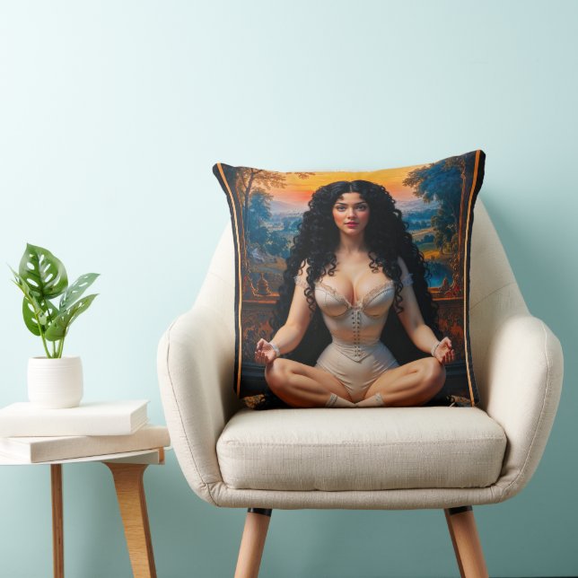 Elegant Woman In Meditative Harmony by Xzendor7 Throw Pillow (Chair)