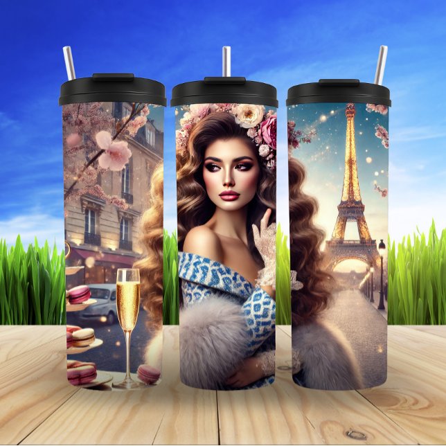 Elegant Woman in Paris Evening Thermal Tumbler (Creator Uploaded)