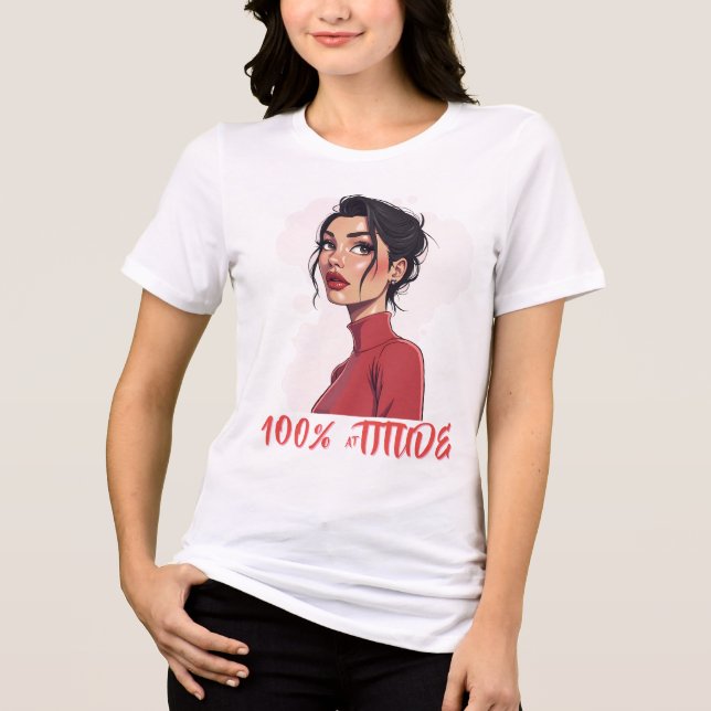 Elegant Woman in Red Turtleneck Tri-Blend Shirt (Front)