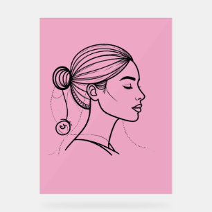 Elegant Woman Line Art Profile Minimalist Femini Acrylic Sign