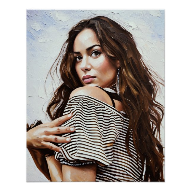 Elegant Woman Posing in Striped Top Poster (Front)