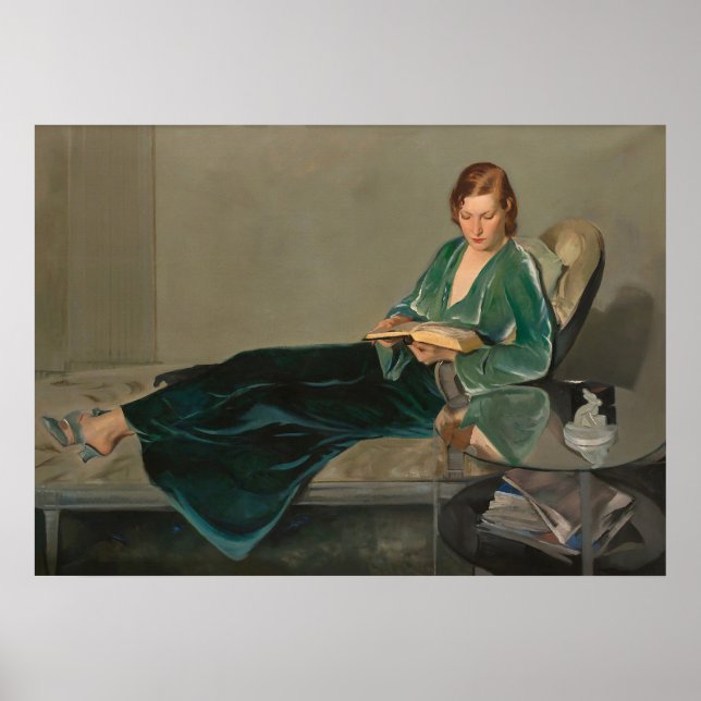 Elegant Woman Reading Vintage Art Poster (Front)
