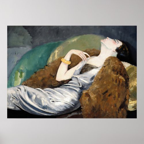Elegant Woman Relaxing on Sofa Vintage Art Poster