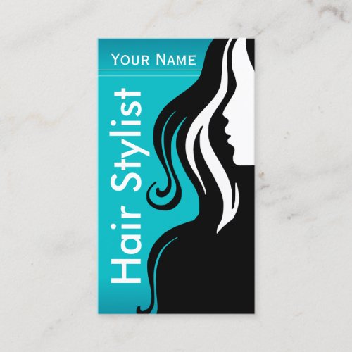 Elegant Woman Salon Hair Stylist  Teal Business Card