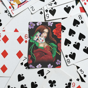 Elegant Woman Venetian Mask Red Green Poker Cards