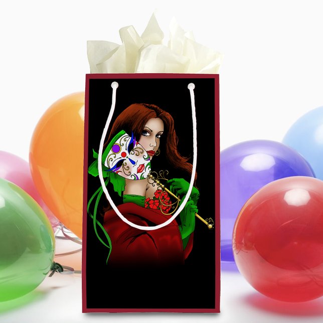Elegant Woman Venetian Mask Red Green Small Gift Bag (Creator Uploaded)