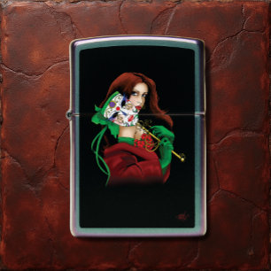 Elegant Woman Venetian Mask Red Green Zippo Lighter