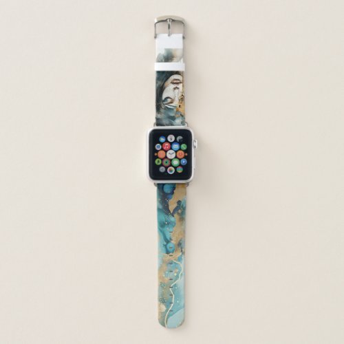 Elegant Woman Watercolor Abstract turquoise gold Apple Watch Band