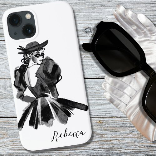 Elegant Woman Wearing Black Gown and Hat iPhone 13 Case