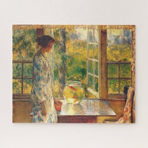 Elegant Woman with a Goldfish Bowl Childe Hassam Jigsaw Puzzle
