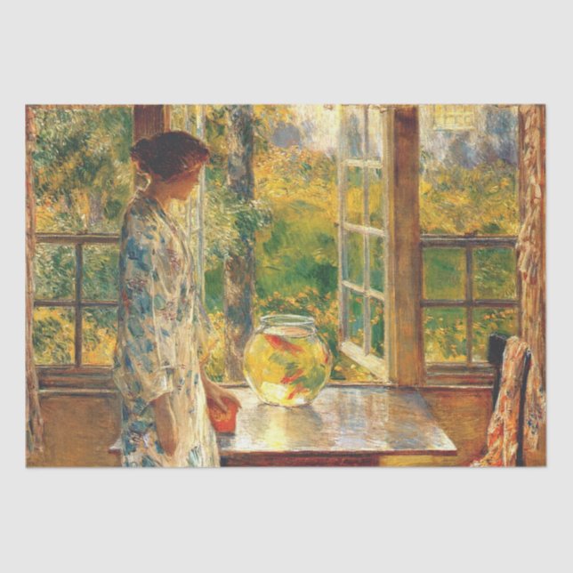 Elegant Woman with a Goldfish Bowl (Childe Hassam) Tissue Paper (Front)
