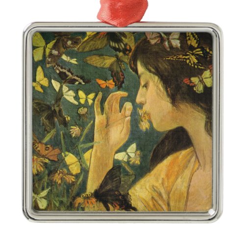 Elegant Woman With Beautiful Butterflies Metal Ornament