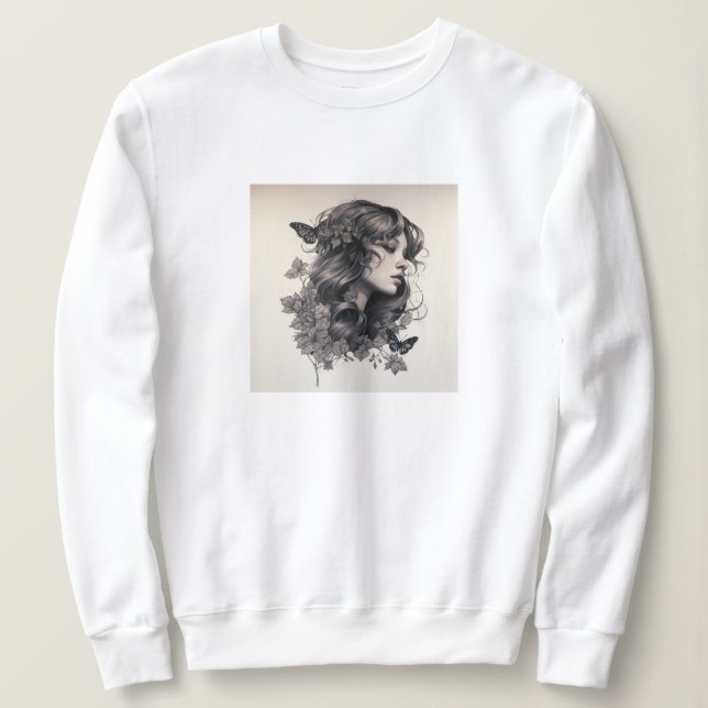 Elegant Woman with Flowers and Butterflies For her Sweatshirt (Design Front)