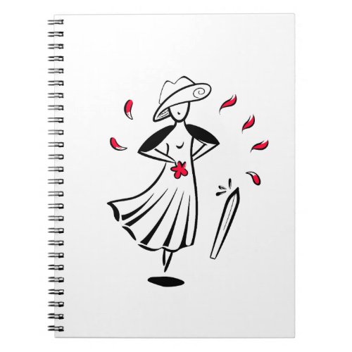 Elegant Woman with Hat and Red Leaves  Notebook