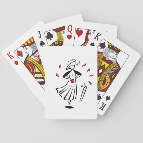 Elegant Woman with Hat and Red Leaves  Poker Cards