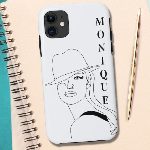 Elegant Woman with Hat Minimalist Black and White iPhone 11 Case