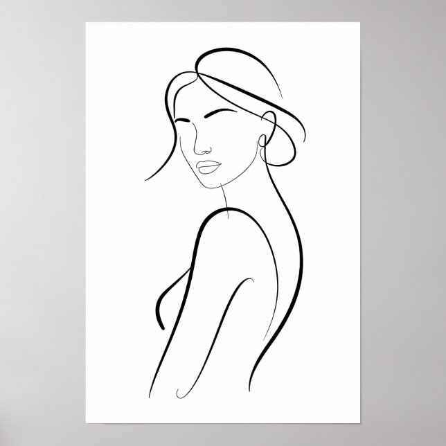 Elegant Woman with Hat Minimalist Line Art Poster (Front)
