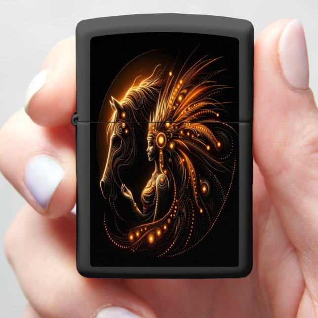 Elegant Woman With Horse in Glowing Art Zippo Lighter (In Hand)