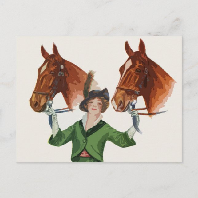 Elegant Woman with Horses Postcard (Front)