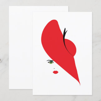 elegant woman with red hat invitation