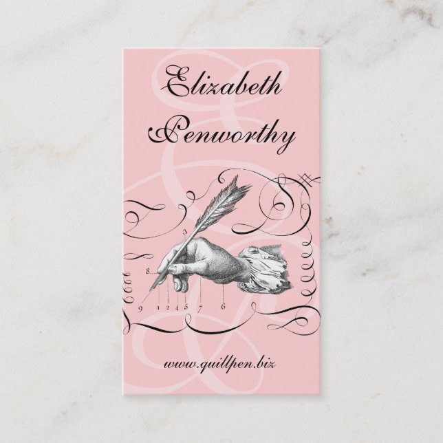 Elegant Woman Writer's Business Card Pen in Hand (Front)
