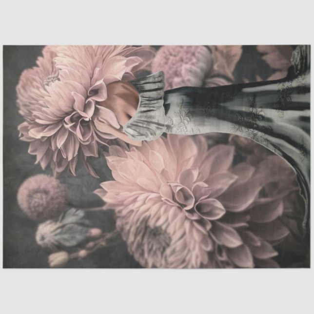 Elegant Woman's Back dusty pink moody Florals Tissue Paper (Front)