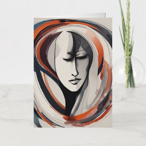 Elegant Woman's Face Brown Blue Art Abstract