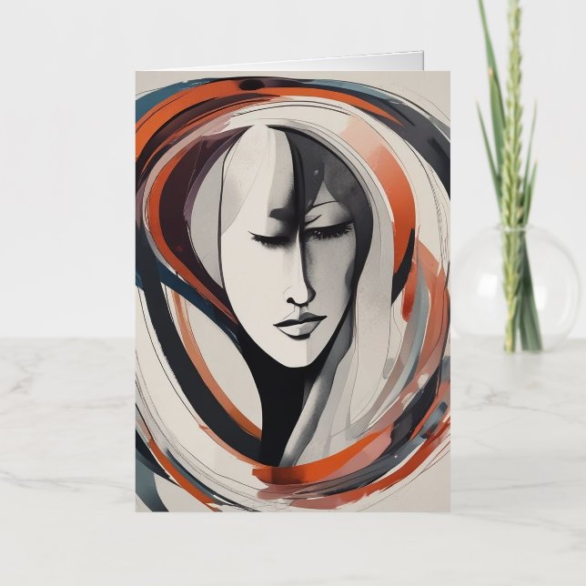 Elegant Woman's Face Brown Blue Art Abstract Foil Greeting Card (Front)
