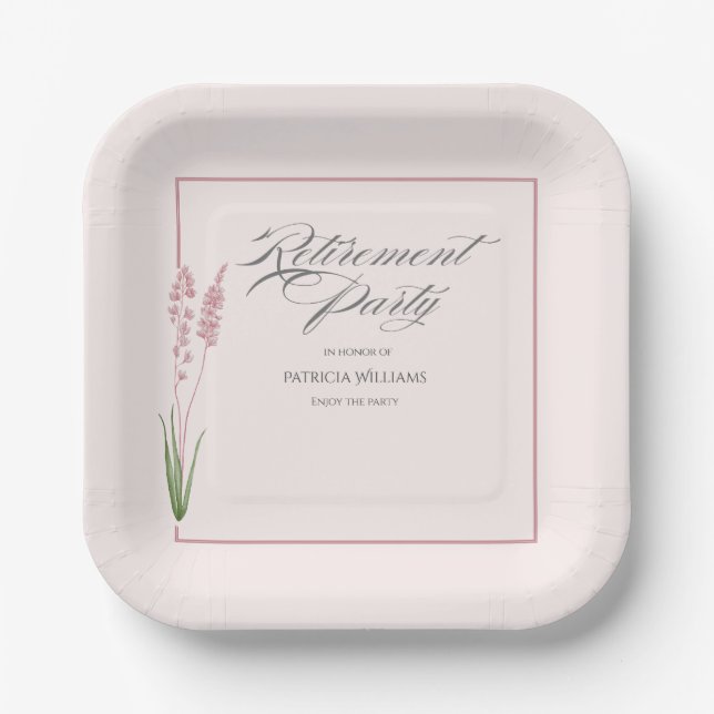 Elegant Womans Pastel Wildflower Retirement Party  Paper Plates (Front)
