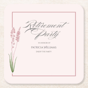 Elegant Womans Pastel Wildflower Retirement Party Square Paper Coaster