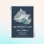 Elegant Women 50th Birthday Party Cruise Ship Trip Invitation<br><div class="desc">Elegant 50th birthday party cruise ship trip invitation for women. Personalize it with her name and the party details including the date,  cruise line,  departure port,  RSVP information,  any any other info needed. Design with a watercolor boat and beautiful flowers on a navy blue background and silver details.</div>